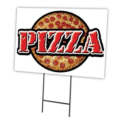 PIZZA 18"x24" Yard Sign & Stake | Advertise Your Business | Stake Included Image On Front Only | Made in The USA