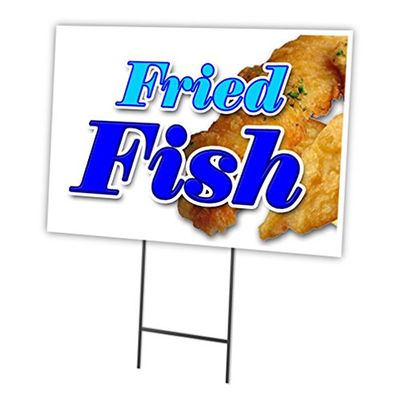 Fried Fish 18"x24" Yard Sign & Stake | Advertise Your Business | Stake Included Image On Front Only | Made in The USA
