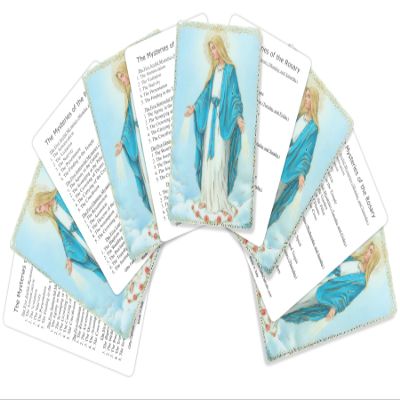 Gifts Catholic, Inc. Pack of 10 - Our Lady of Grace, The Mysteries of the Rosary Prayer Card - 3-3/8" PVC Full Color with Gold Accents Holy Prayer Card, Wallet Sized Print, Made in Italy