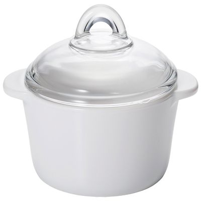 Aderia K-9462 Cera Bakefire Cocotte Pot, Glass Cooker, 0.6 gal (2 L), White [Non-Stick/Microwave/Oven Compatible/Ceramic Coating]