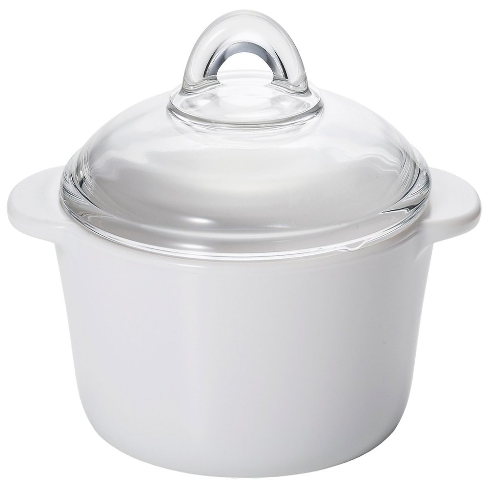 Aderia K-9462 Cera Bakefire Cocotte Pot, Glass Cooker, 0.6 gal (2 L), White [Non-Stick/Microwave/Oven Compatible/Ceramic Coating]