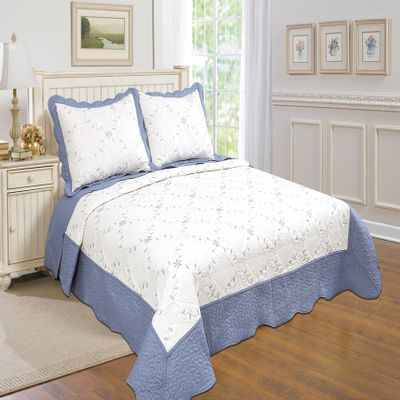 ALL FOR YOU 3-Piece Reversible Bedspread/Coverlet / Quilt Set (Stone Blue, Full/Queen)
