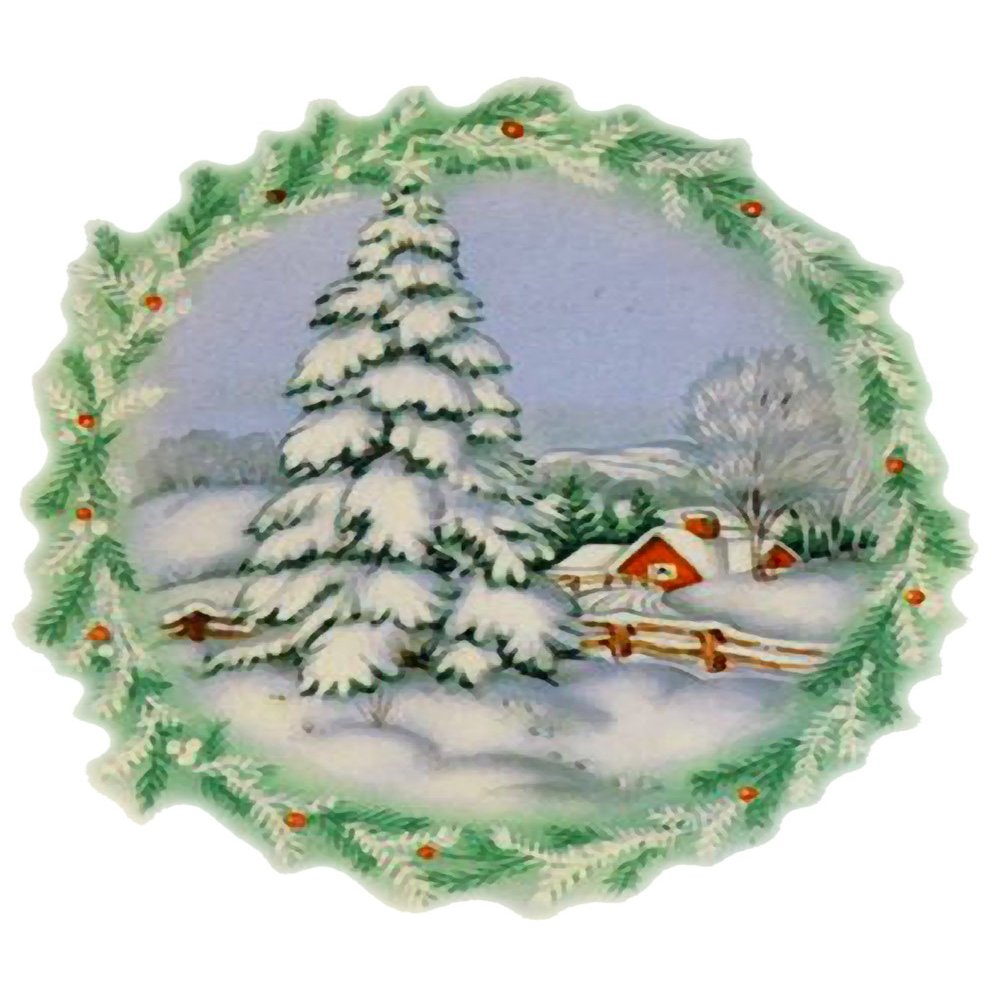 Waterslide Decals 4pcs (2.5"x3.5) FLONZ Winter Landscape Christmas Vintage