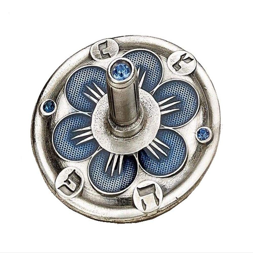 Judaica Place Chanukah Alloyed Metal Teal Flower Dreidel in Blue