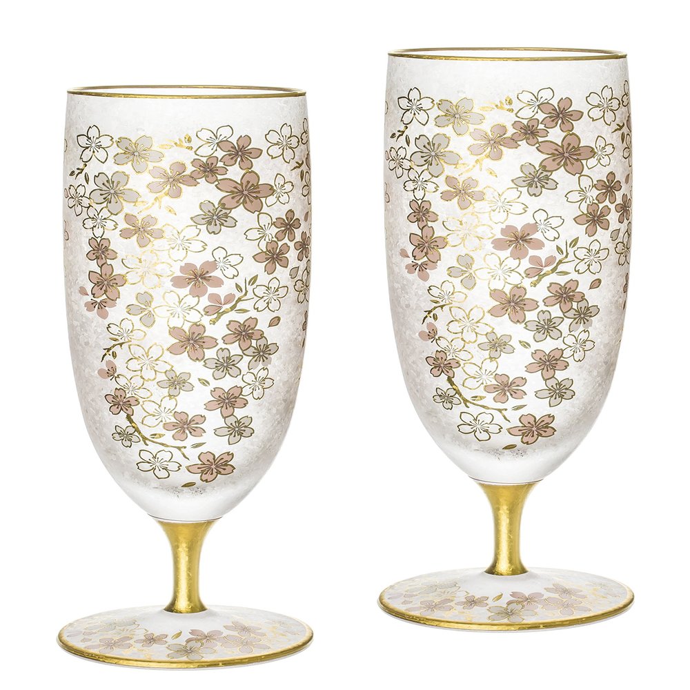 Aderia S-6108 El Dorado Beer Glass Pair Set, Cherry Blossom, 12.2 fl oz (360 ml), Made in Japan, Comes in a Presentation Box, Birthday Gift
