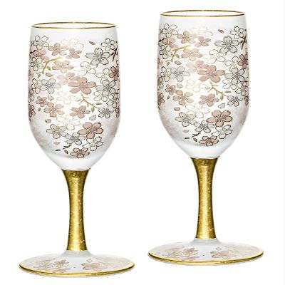 ADERIA S6109 El Dorado Cherry Blossom Flutes Pair Set, Champagne Glasses, 6.1 fl oz (180 ml), Made in Japan, Comes in a Cosmetic Box, Wine, Cocktail, Sparkling, Stylish, Brandy, Champagne, Present, Gift, Wedding, Celebration, Birthday