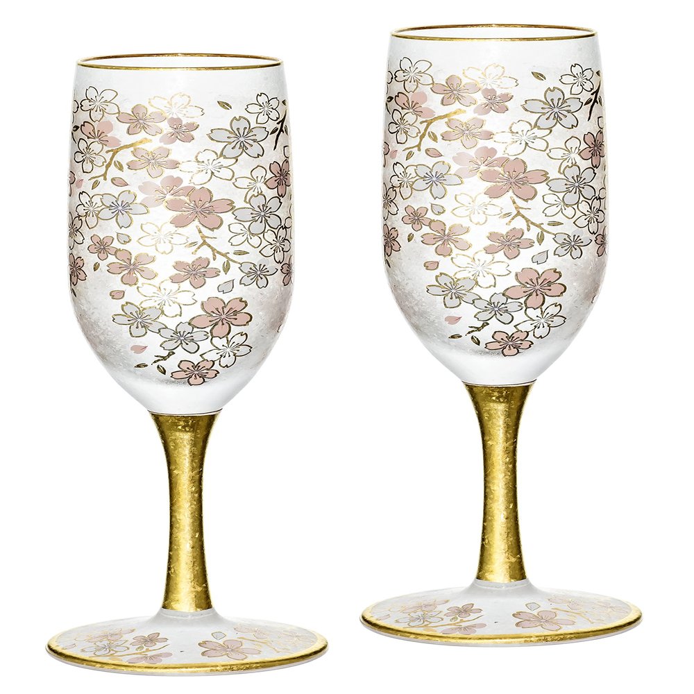 ADERIA S6109 El Dorado Cherry Blossom Flutes Pair Set, Champagne Glasses, 6.1 fl oz (180 ml), Made in Japan, Comes in a Cosmetic Box, Wine, Cocktail, Sparkling, Stylish, Brandy, Champagne, Present, Gift, Wedding, Celebration, Birthday