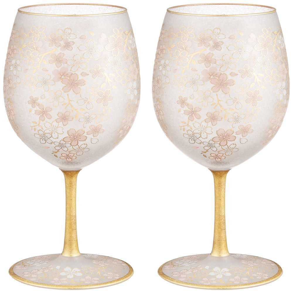 Aderia S-6110 Sake Bottle Wine Glass, El Dorado Cherry Blossom Pair Set, 18.0 fl oz (540 ml), Cherry blossom Stemware Glass, Made in Japan, Gift Box Included, Birthday Gift