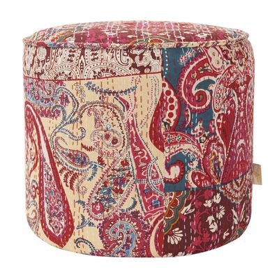 Jennifer Taylor Home Festive Collection Round Wood Frame Upholstered Ottoman/Foot Stool, Bombay