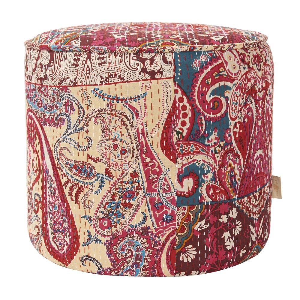 Jennifer Taylor Home Festive Collection Round Wood Frame Upholstered Ottoman/Foot Stool, Bombay