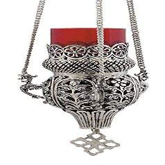 Hanging Engraved Nickel Plated Christian Vigil Lamp (9395 )