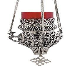 Hanging Engraved Nickel Plated Christian Vigil Lamp (9395 )
