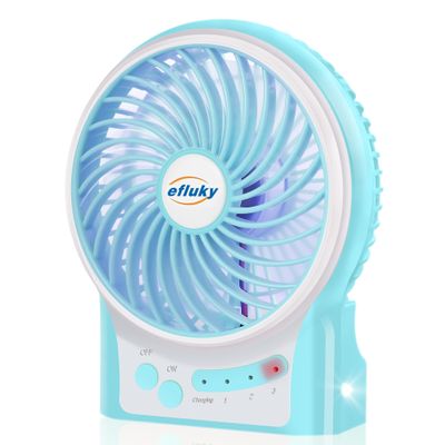 efluky 3-Speed Mini Desk Fan with LED Light, Portable USB Fan Quiet for Home, Office, Travel, Camping, Outdoor, Indoor, 4.9-Inch,Blue