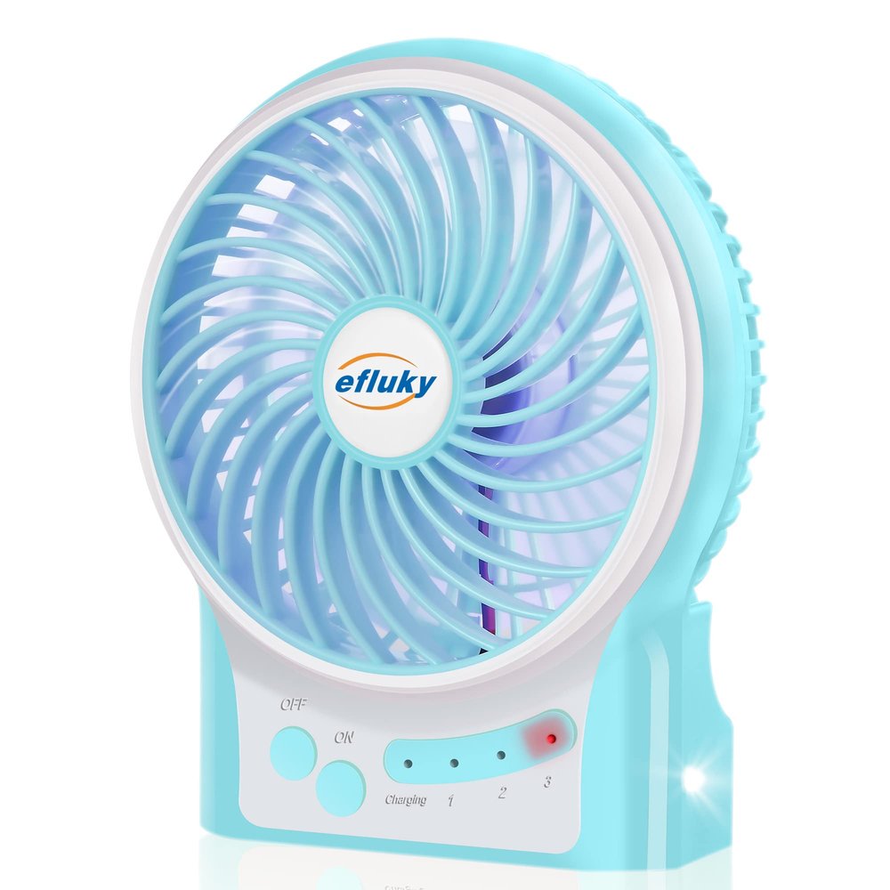 efluky 3-Speed Mini Desk Fan with LED Light, Portable USB Fan Quiet for Home, Office, Travel, Camping, Outdoor, Indoor, 4.9-Inch,Blue