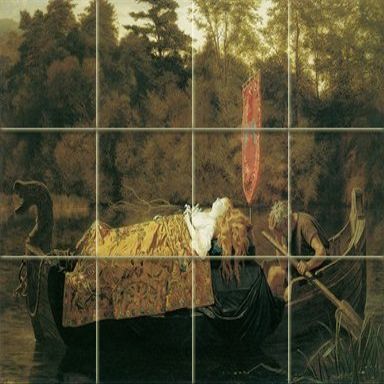 Elaine, The Lily Maid of Astolat by Sophie Gengembre Anderson - 12 Tile Art Mural, Kitchen Shower Bath Backsplash (17"w X 12.75"h - 4.25x4.25 Ceramic Tile w/Glossy Finish)