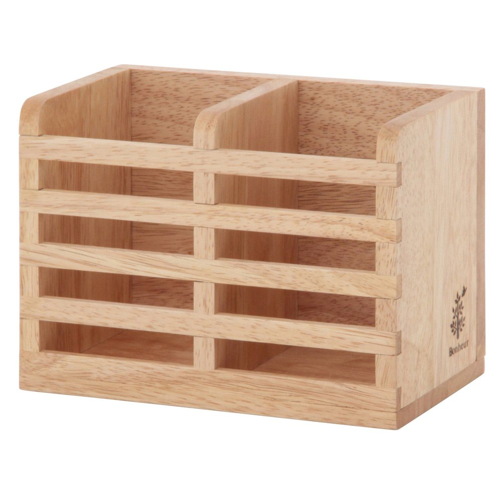 Fuji Boeki 96137 Chopstick Stand, Cutlery Stand, Width 7.1 x Depth 3.9 x Height 5.1 inches (18 x 10 x 13 cm), Natural Kitchen Storage, Includes Partitions, Wooden, Natural Wood, Bonheur