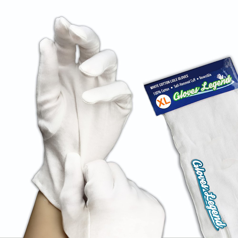 Gloves Legend 6 Pairs (12 Gloves) - Size XL 100% Cotton White Gloves For Work Safety Jewelry Coin Art Handling Inspection For Men
