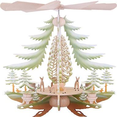 Authentic German Erzgebirge Handcraft 1-Tier German Christmas Pyramid Carved Deer, Colored - 35cm / 14inch - Kunstgewerbe Taulin