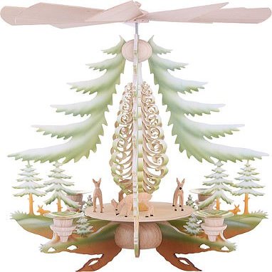 Authentic German Erzgebirge Handcraft 1-Tier German Christmas Pyramid Carved Deer, Colored - 35cm / 14inch - Kunstgewerbe Taulin