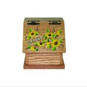 Solid Oak Recipe Box, Sunflower Design, Amish Made