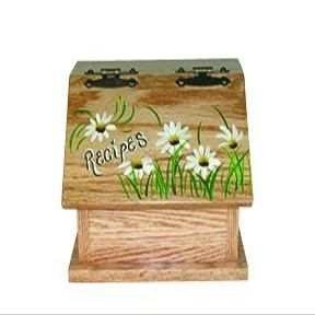 Solid Oak Recipe Box, Daisy Flower Design, Amish Made