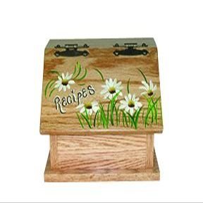 Solid Oak Recipe Box, Daisy Flower Design, Amish Made
