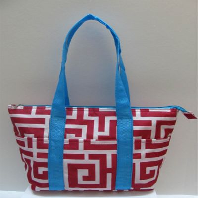 Lunch Bag Insulated Tote Bag Reusable Bag (Greek Key Pink & Blue)