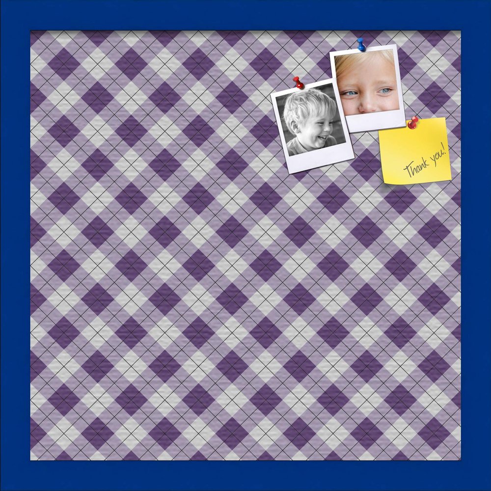 ArtToFrames 16x16 Inch Custom Cork Bulletin Board. This Argyle Purple Pin Board Comes with a Fabric Style Canvas Finish, in a Blue Stain on Beech Frame (PinPix-633-16x16_0066-81792-YBLU)