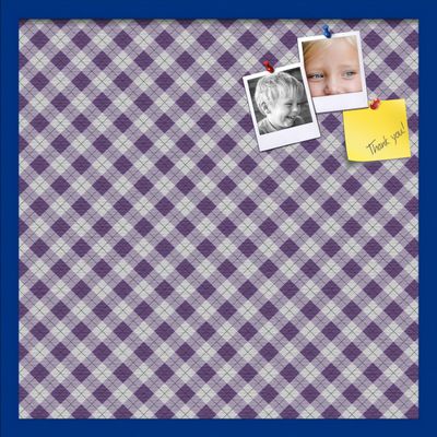 ArtToFrames 24x24 Inch Custom Cork Bulletin Board. This Argyle Purple Pin Board Comes with a Fabric Style Canvas Finish, in a Blue Stain on Beech Frame (PinPix-633-24x24_0066-81792-YBLU)