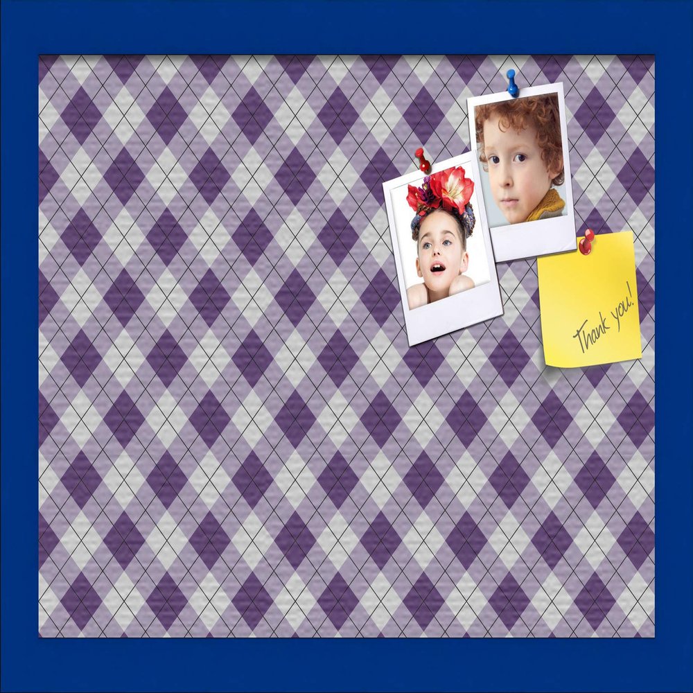 ArtToFrames 18x12 Inch Custom Cork Bulletin Board. This Argyle Purple Pin Board Comes with a Fabric Style Canvas Finish, in a Blue Stain on Beech Frame (PinPix-633-18x12_0066-81792-YBLU)