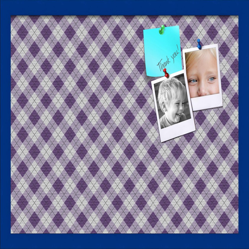 ArtToFrames 24x16 Inch Custom Cork Bulletin Board. This Argyle Purple Pin Board Comes with a Fabric Style Canvas Finish, in a Blue Stain on Beech Frame (PinPix-633-24x16_0066-81792-YBLU)