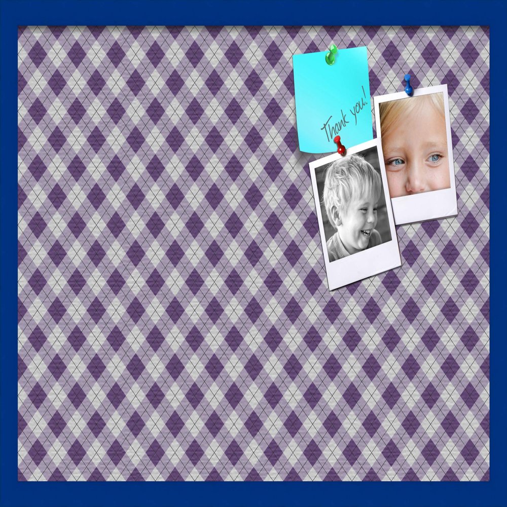ArtToFrames 30x20 Inch Custom Cork Bulletin Board. This Argyle Purple Pin Board Comes with a Fabric Style Canvas Finish, in a Blue Stain on Beech Frame (PinPix-633-30x20_0066-81792-YBLU)