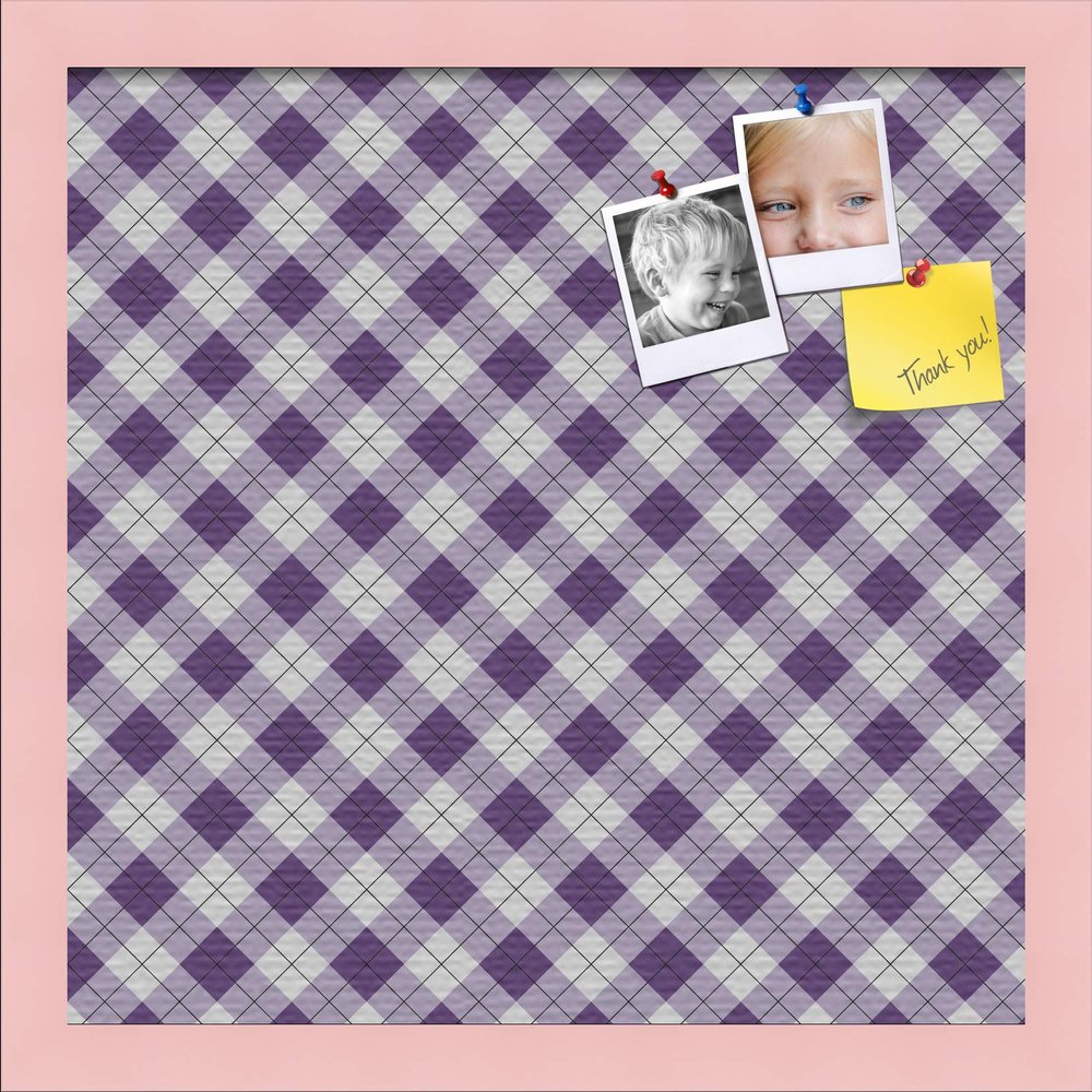 ArtToFrames 16x16 Inch Custom Cork Bulletin Board. This Argyle Purple Pin Board Comes with a Fabric Style Canvas Finish, in a Baby Pink on Beech Frame (PinPix-633-16x16_0066-81792-YPNK)