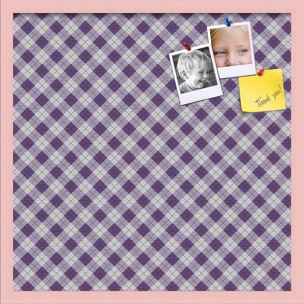 ArtToFrames 24x24 Inch Custom Cork Bulletin Board. This Argyle Purple Pin Board Comes with a Fabric Style Canvas Finish, in a Baby Pink on Beech Frame (PinPix-633-24x24_0066-81792-YPNK)