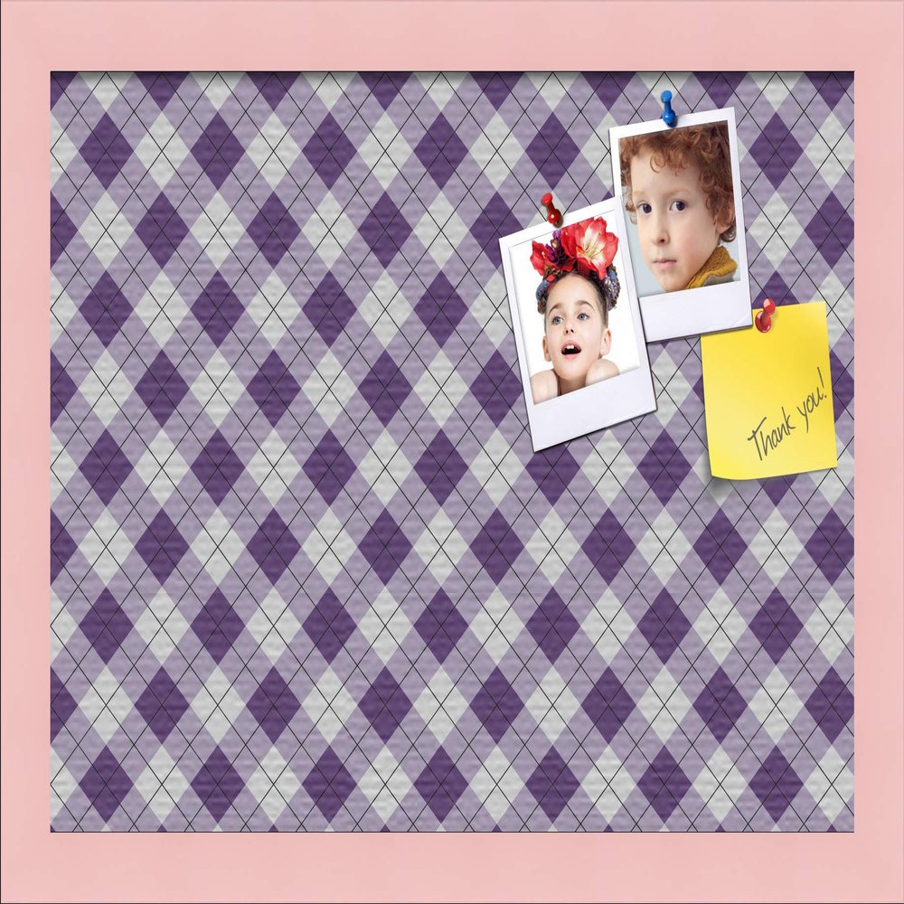 ArtToFrames 18x12 Inch Custom Cork Bulletin Board. This Argyle Purple Pin Board Comes with a Fabric Style Canvas Finish, in a Baby Pink on Beech Frame (PinPix-633-18x12_0066-81792-YPNK)