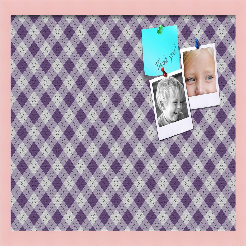 ArtToFrames 24x16 Inch Custom Cork Bulletin Board. This Argyle Purple Pin Board Comes with a Fabric Style Canvas Finish, in a Baby Pink on Beech Frame (PinPix-633-24x16_0066-81792-YPNK)