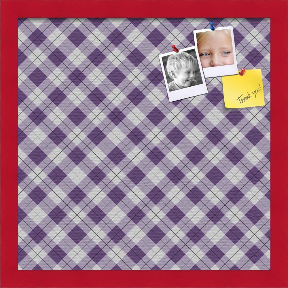 ArtToFrames 16x16 Inch Custom Cork Bulletin Board. This Argyle Purple Pin Board Comes with a Fabric Style Canvas Finish, in a Red Stain on Beech Frame (PinPix-633-16x16_0066-81792-YRED)