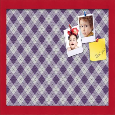 ArtToFrames 18x12 Inch Custom Cork Bulletin Board. This Argyle Purple Pin Board Comes with a Fabric Style Canvas Finish, in a Red Stain on Beech Frame (PinPix-633-18x12_0066-81792-YRED)
