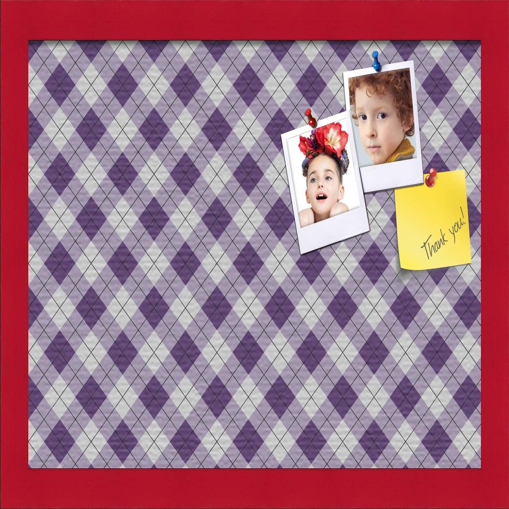 ArtToFrames 18x12 Inch Custom Cork Bulletin Board. This Argyle Purple Pin Board Comes with a Fabric Style Canvas Finish, in a Red Stain on Beech Frame (PinPix-633-18x12_0066-81792-YRED)