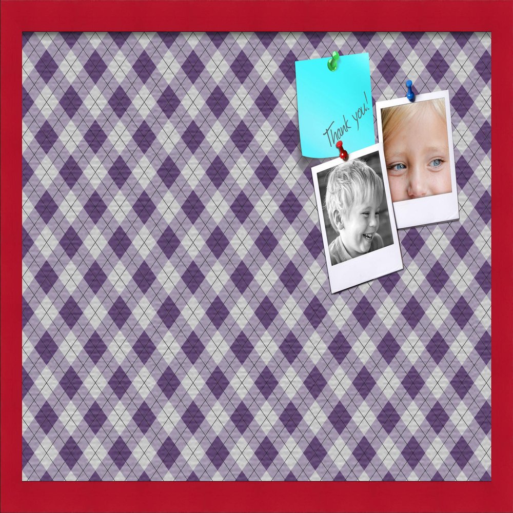 ArtToFrames 24x16 Inch Custom Cork Bulletin Board. This Argyle Purple Pin Board Comes with a Fabric Style Canvas Finish, in a Red Stain on Beech Frame (PinPix-633-24x16_0066-81792-YRED)
