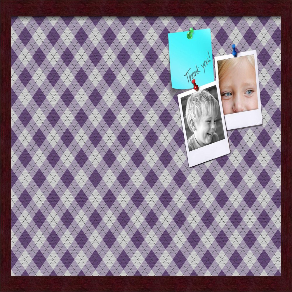 ArtToFrames 24x16 Inch Custom Cork Bulletin Board. This Argyle Purple Pin Board Comes with a Fabric Style Canvas Finish, in a Mahogany Frame (PinPix-633-24x16_FRBW26039)