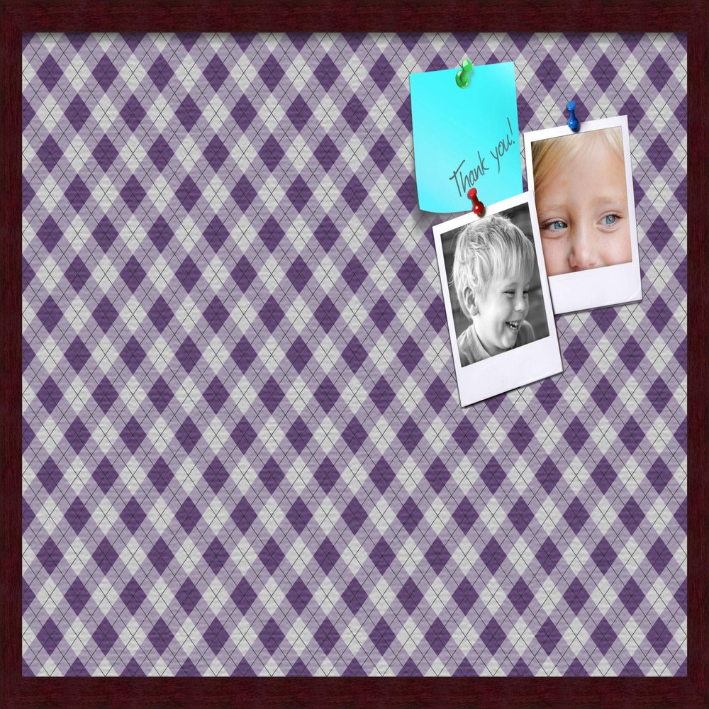 ArtToFrames 30x20 Inch Custom Cork Bulletin Board. This Argyle Purple Pin Board Comes with a Fabric Style Canvas Finish, in a Mahogany Frame (PinPix-633-30x20_FRBW26039)