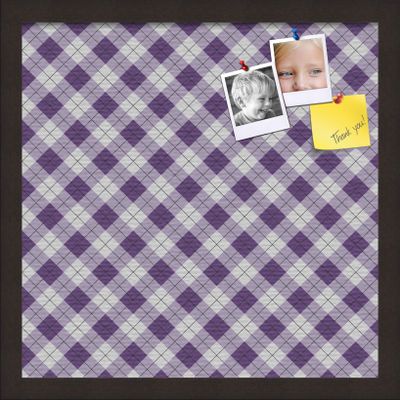 ArtToFrames 16x16 Inch Custom Cork Bulletin Board. This Argyle Purple Pin Board Comes with a Fabric Style Canvas Finish, in a Coffee Frame (PinPix-633-16x16_FRBW26061)
