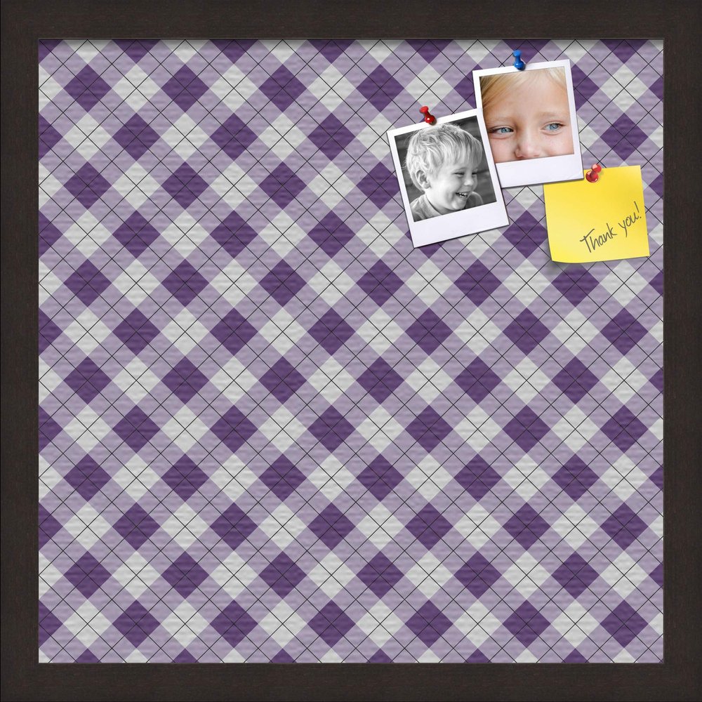 ArtToFrames 16x16 Inch Custom Cork Bulletin Board. This Argyle Purple Pin Board Comes with a Fabric Style Canvas Finish, in a Coffee Frame (PinPix-633-16x16_FRBW26061)
