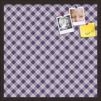 ArtToFrames 24x24 Inch Custom Cork Bulletin Board. This Argyle Purple Pin Board Comes with a Fabric Style Canvas Finish, in a Coffee Frame (PinPix-633-24x24_FRBW26061)