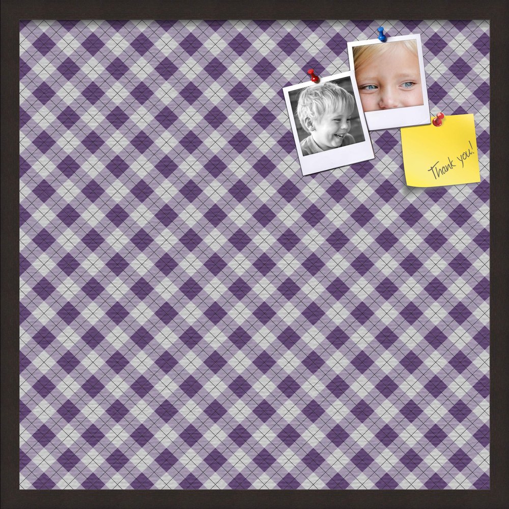 ArtToFrames 24x24 Inch Custom Cork Bulletin Board. This Argyle Purple Pin Board Comes with a Fabric Style Canvas Finish, in a Coffee Frame (PinPix-633-24x24_FRBW26061)