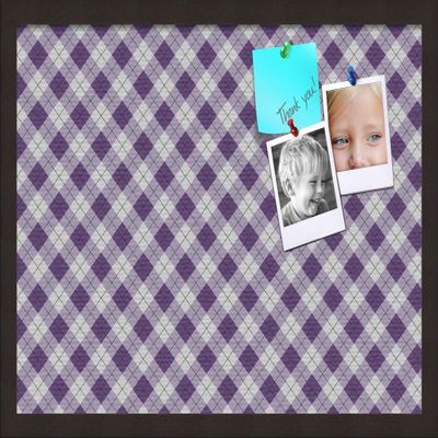 ArtToFrames 24x16 Inch Custom Cork Bulletin Board. This Argyle Purple Pin Board Comes with a Fabric Style Canvas Finish, in a Coffee Frame (PinPix-633-24x16_FRBW26061)