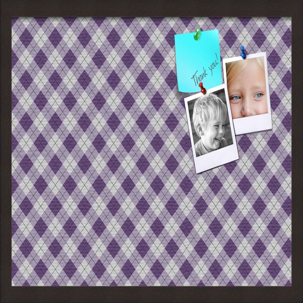 ArtToFrames 24x16 Inch Custom Cork Bulletin Board. This Argyle Purple Pin Board Comes with a Fabric Style Canvas Finish, in a Coffee Frame (PinPix-633-24x16_FRBW26061)
