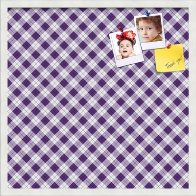 PinPix 24x24 Custom Cork Bulletin Board Argyle Purple Poster Board with a Canvas Style Photo Board, Framed in Satin White Frame (PinPix-633)