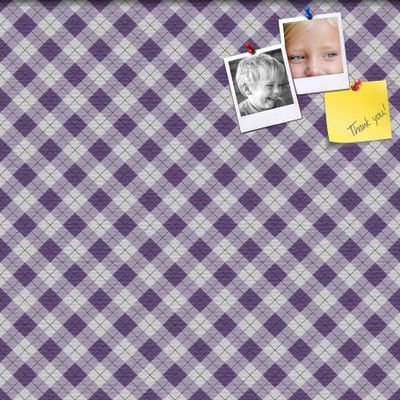 PinPix 20x20 Custom Cork Bulletin Board Argyle Purple Poster Board with a Canvas Style Photo Board, Framed in Satin Black (PinPix-633)